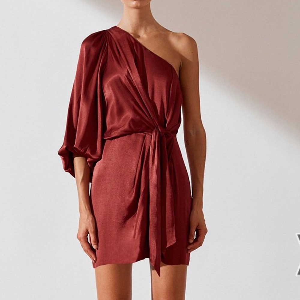 Shona Joy Joan One Shoulder Mini Dress in Ruby